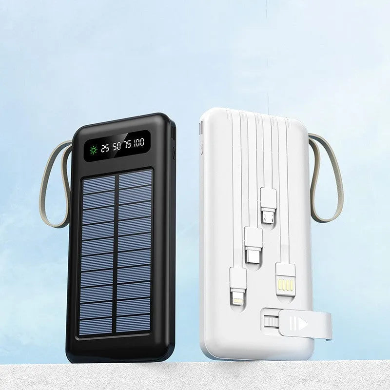 Solar power bank in black or white with 20000mA/30000mA capacity and polymer lithium ion battery