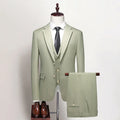 Men's three-piece light green business suit set with jacket, vest, and trousers, semi-hemp lining, flat collar