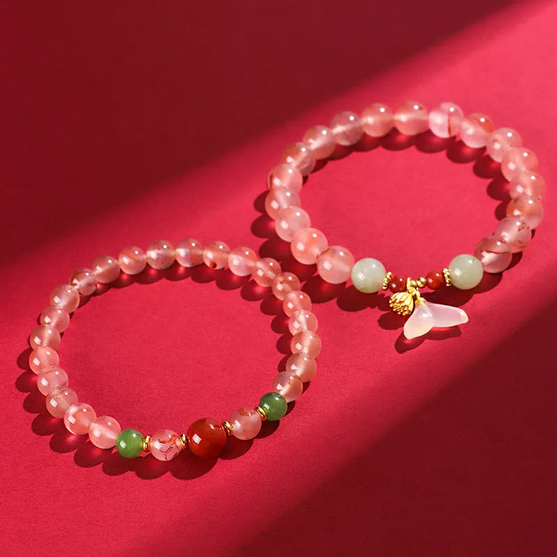 Ice floating south red white agate fishtail bracelet with manual processing and traditional weaving