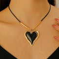 Minimalist exaggerated big heart pendant necklace for women, alloy electroplated, adjustable 51-60cm chain, black colour option