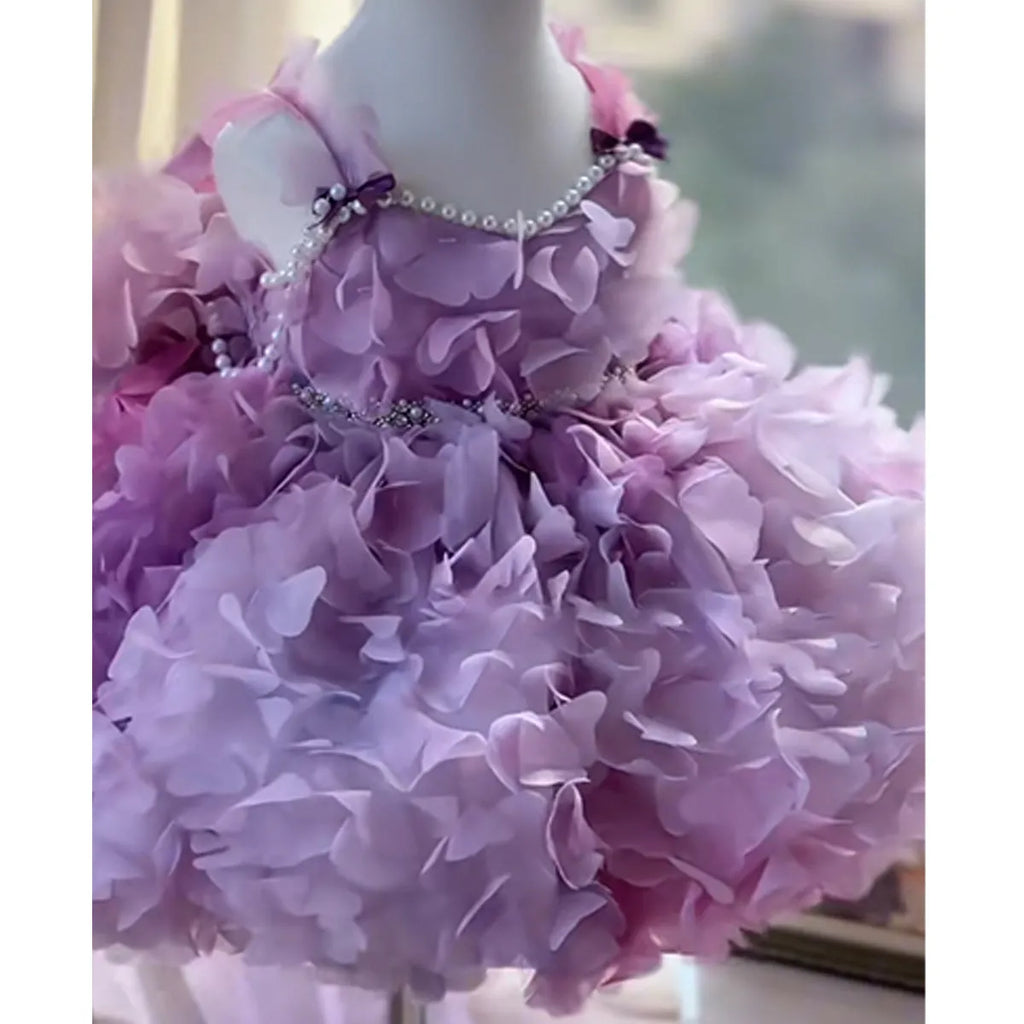 Children's dress in Violet FARCENT polyester with white lining and lace-up front
