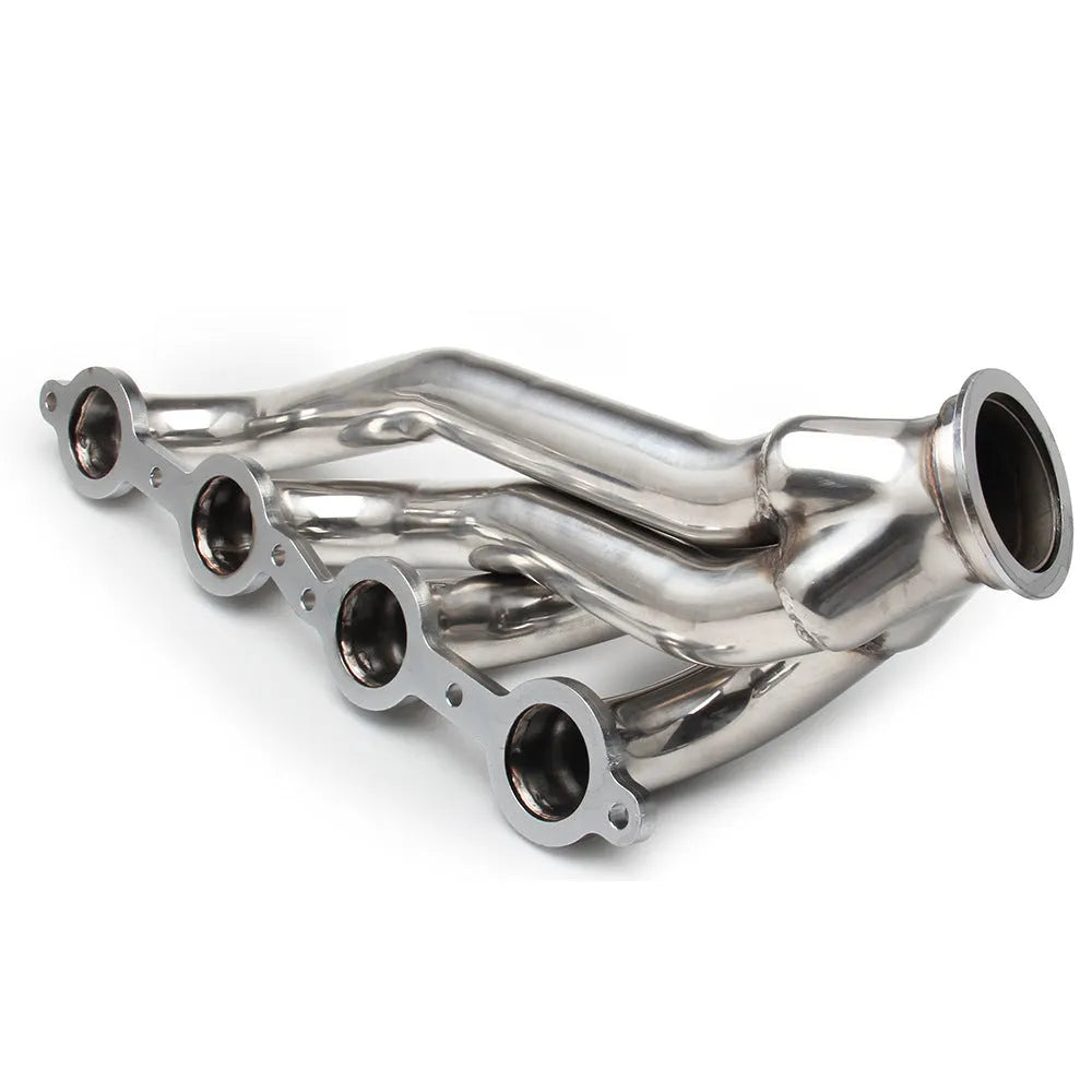 Modified silver 304 stainless steel exhaust manifold for Chevrolet LS engines