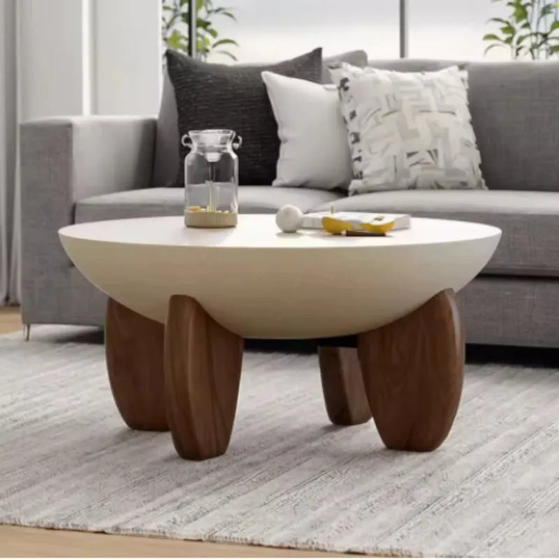 White solid wood coffee table with adjustable legs and storage compartment