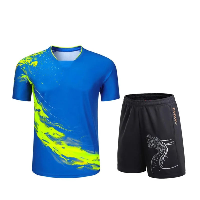 Aolong quick-dry badminton suit in dots pattern for men women children short sleeve S to 4XL sizes