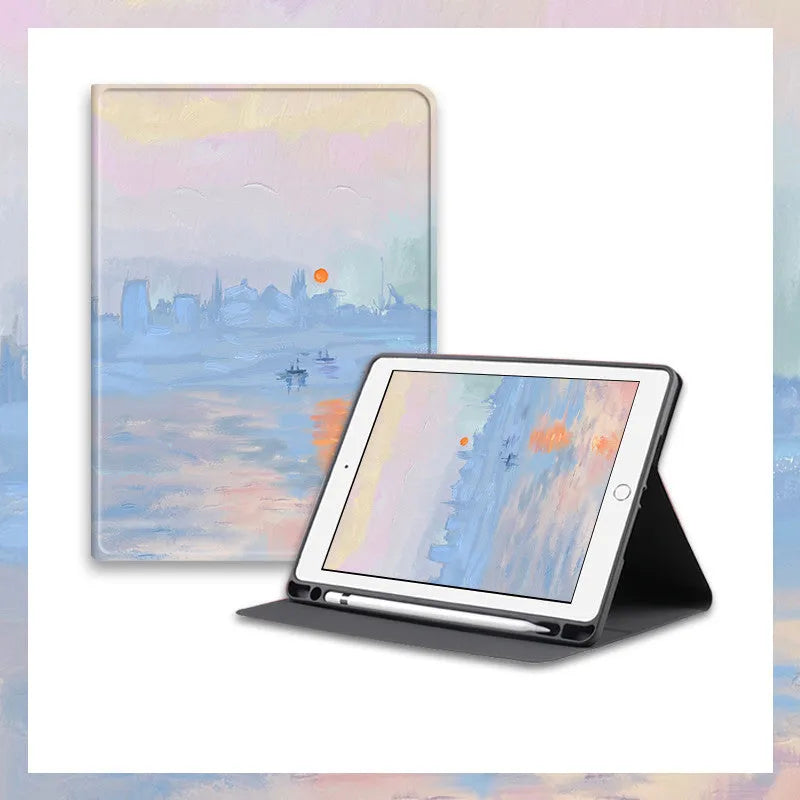 Literary oil painting style silicone notebook airbag protector for iPad with book design and airbag cushioning