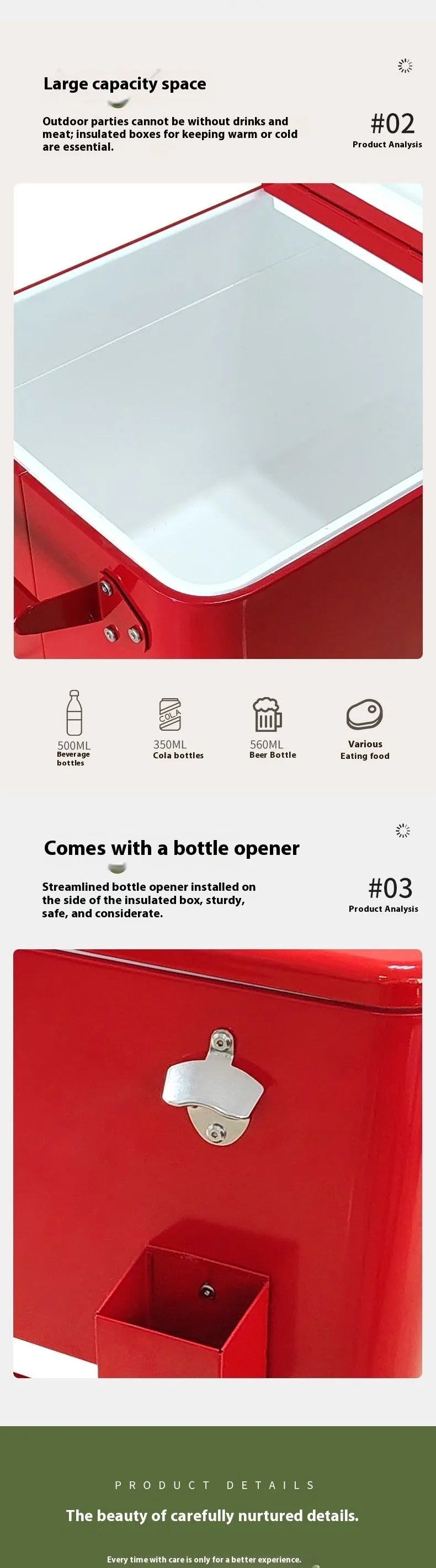 Red outdoor metal insulated trolley with 750 capacity for picnic and ice pack transport
