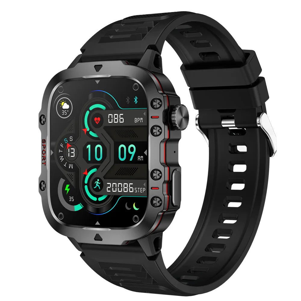 QX11 smart watch with black zinc alloy case and TFT touch screen displaying heart rate data