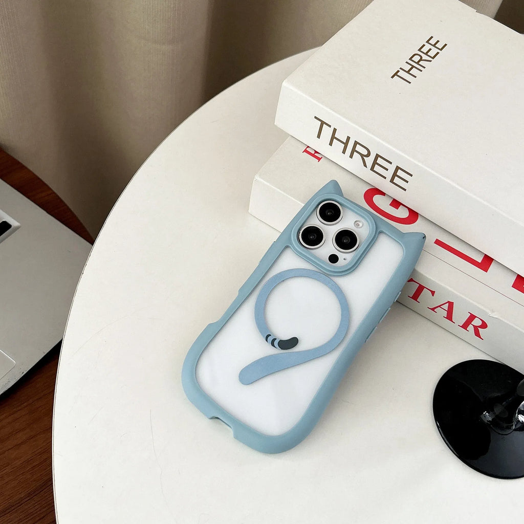 Transparent acrylic and TPU phone case for iPhone 17 models in black, blue, grey, and pink colour options.