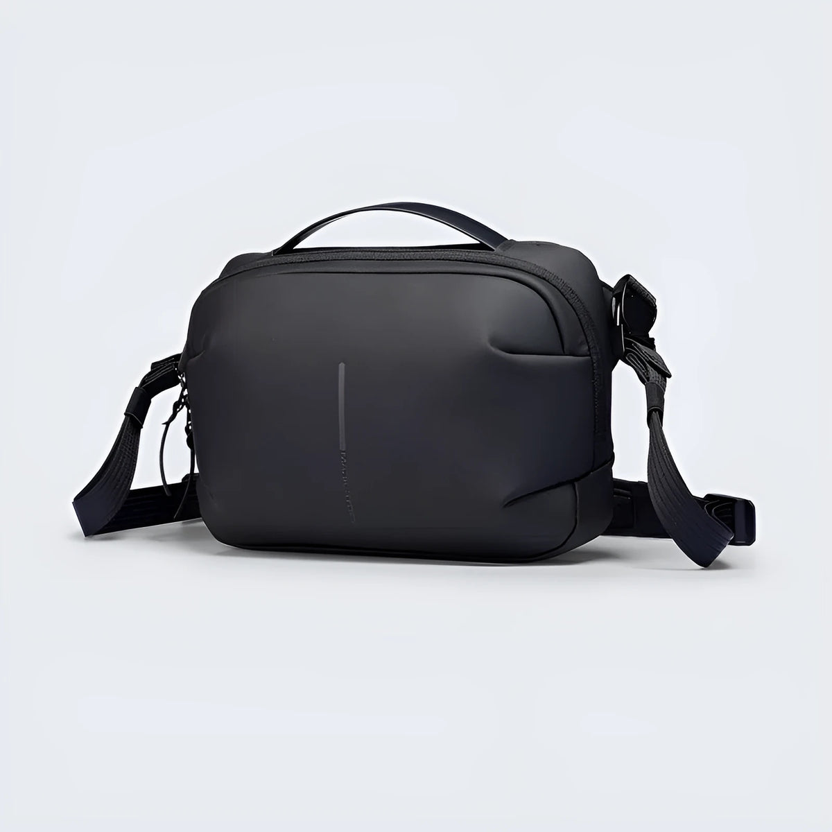 Large capacity black PU men's shoulder bag with solid colour and urban simplicity style