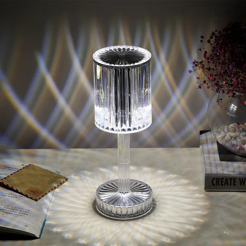 Crystal table lamp with transparent K9 crystal shade and touch dimmable base