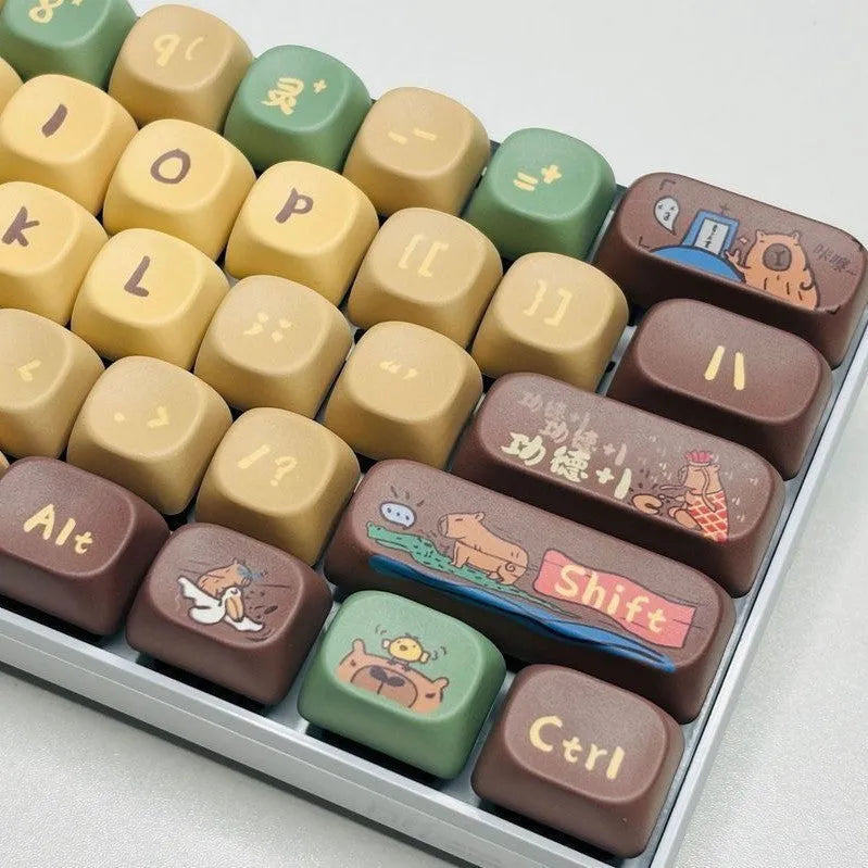 Capabala MOA Height profile ABS plastic mechanical keyboard keycaps, 130 key set laid out.