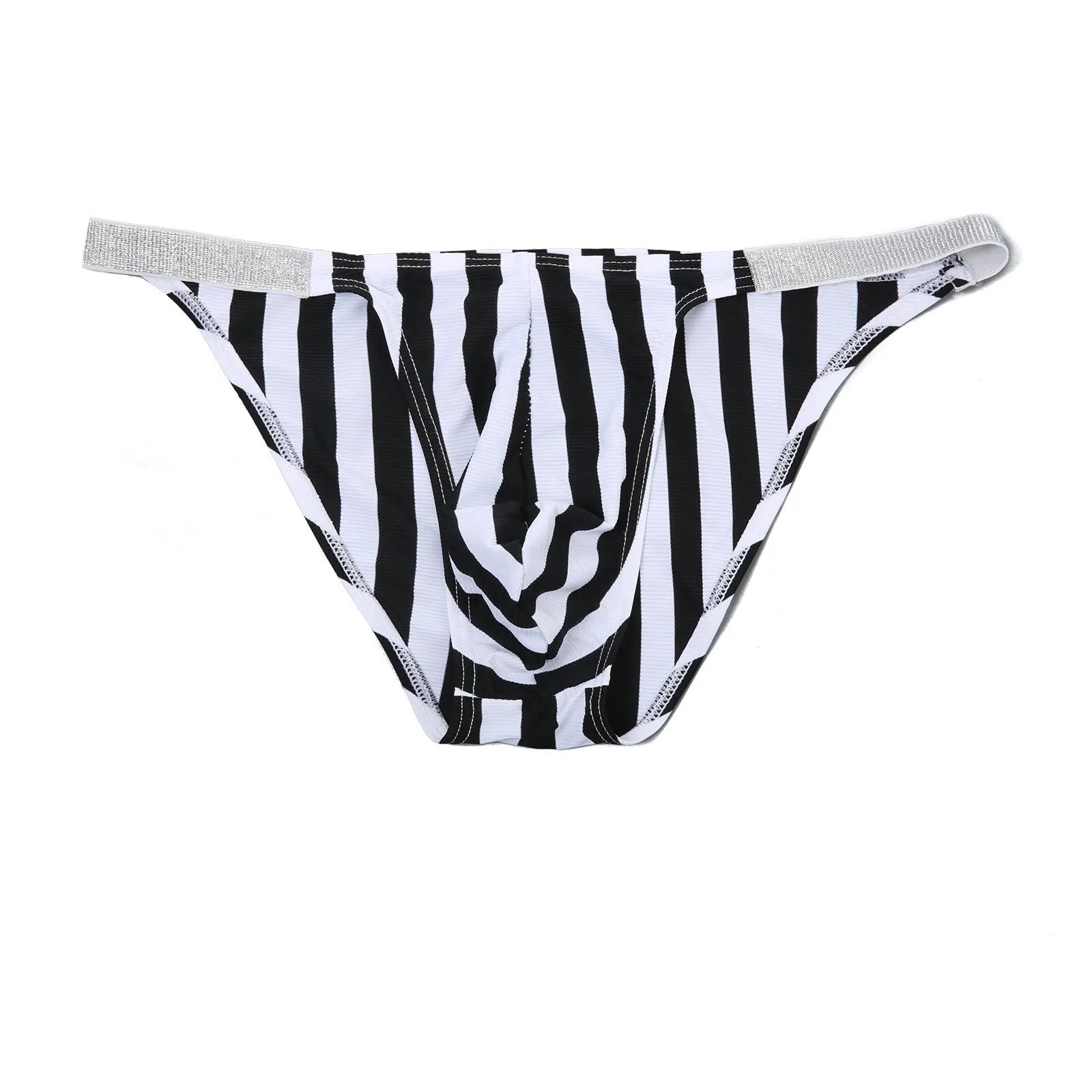 Men's zebra striped briefs with U pouch support in shiny nylon fabric