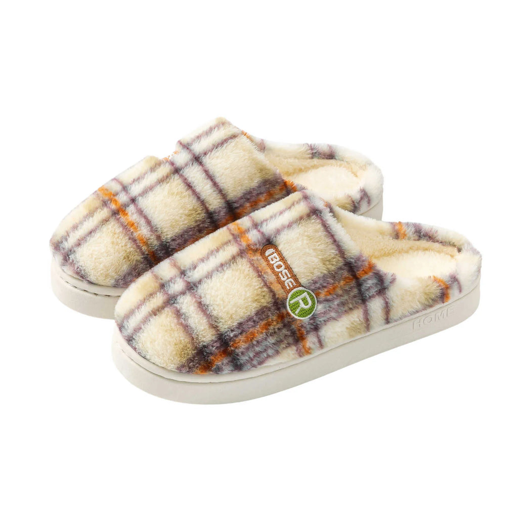 Plaid cotton slippers with non-slip PVC sole for indoor home use