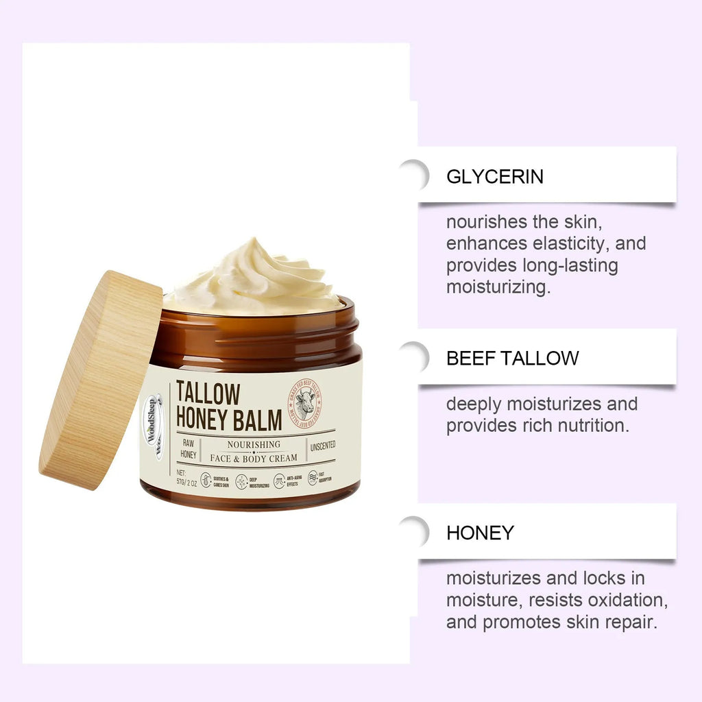 57g tallow honey skin repair moisturising cream container for dry skin relief and elasticity restoration