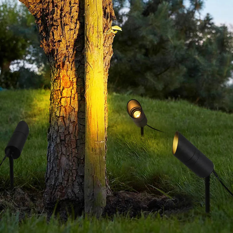 Black aluminium ground lamp with LED lighting for outdoor garden pathways