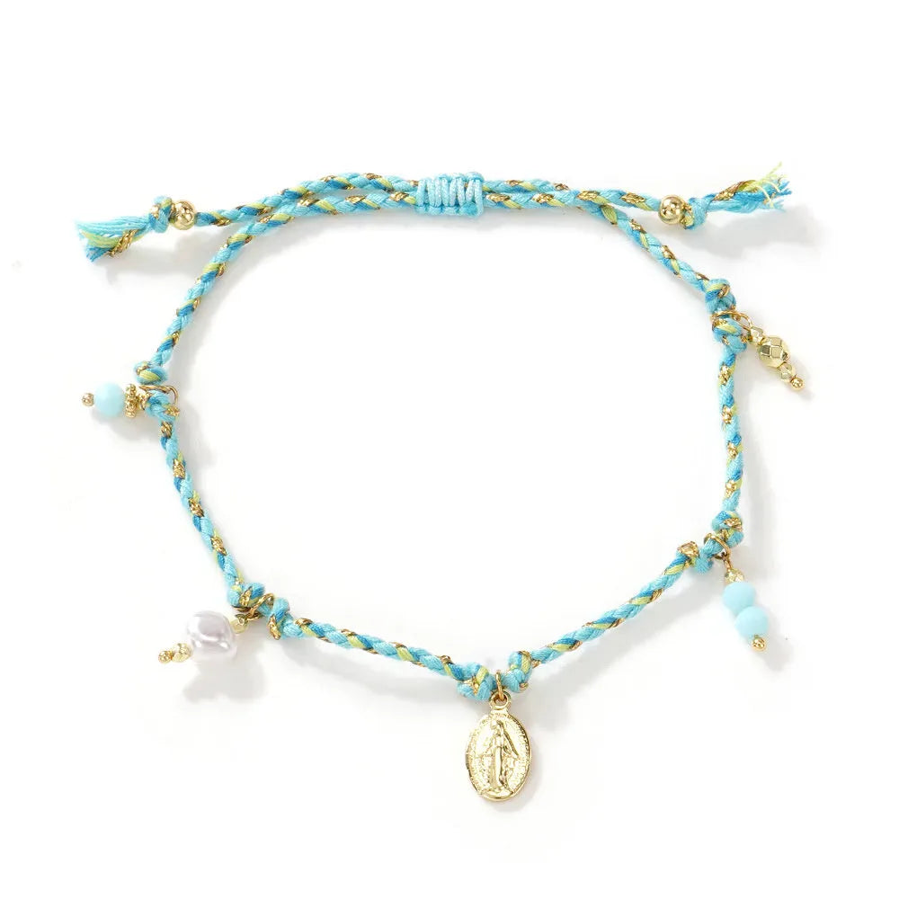 Hand-woven colourful braided rope bracelet for women with ethnic carrying strap design