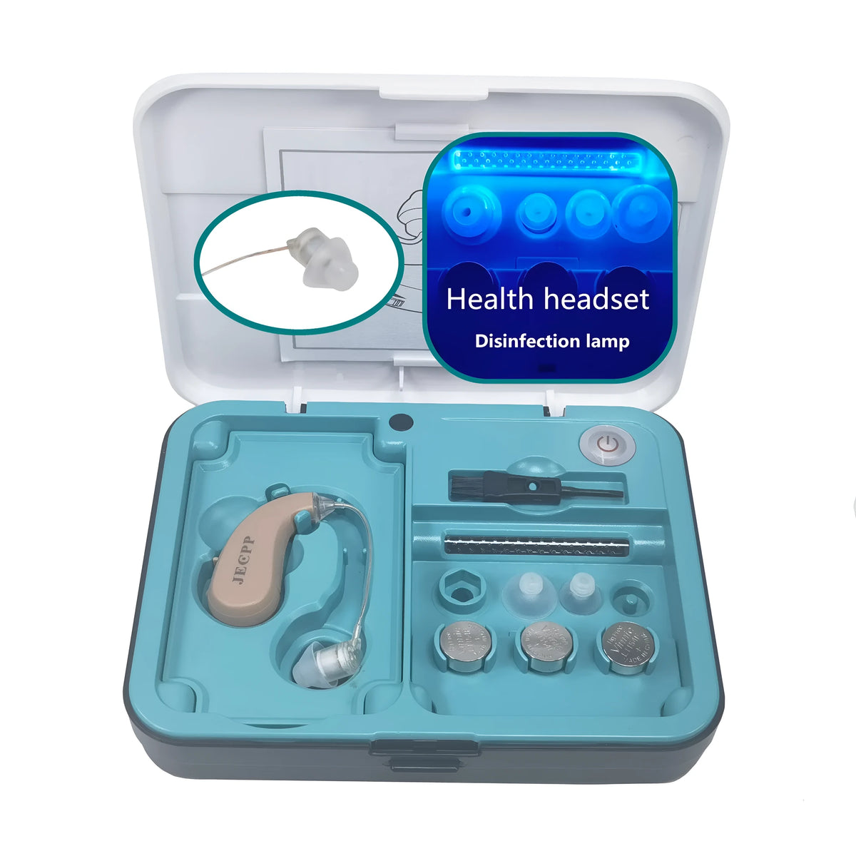 KXW210 UV Sterilization Hearing Aid Headset in skin colour with ear hook design and USB 3.0 interface