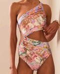 Women's rose gold printed swimsuit in polyester fabric for summer beach and pool use