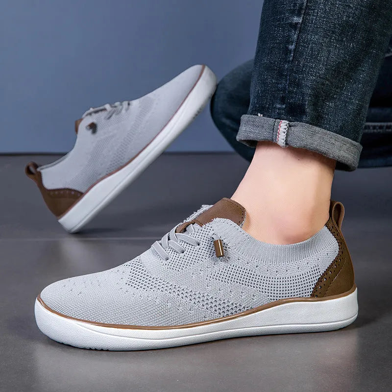 Widened big wide last mesh walking shoes for men, fabric upper, EVA sole, flat heel, round toe, low top, available in black
