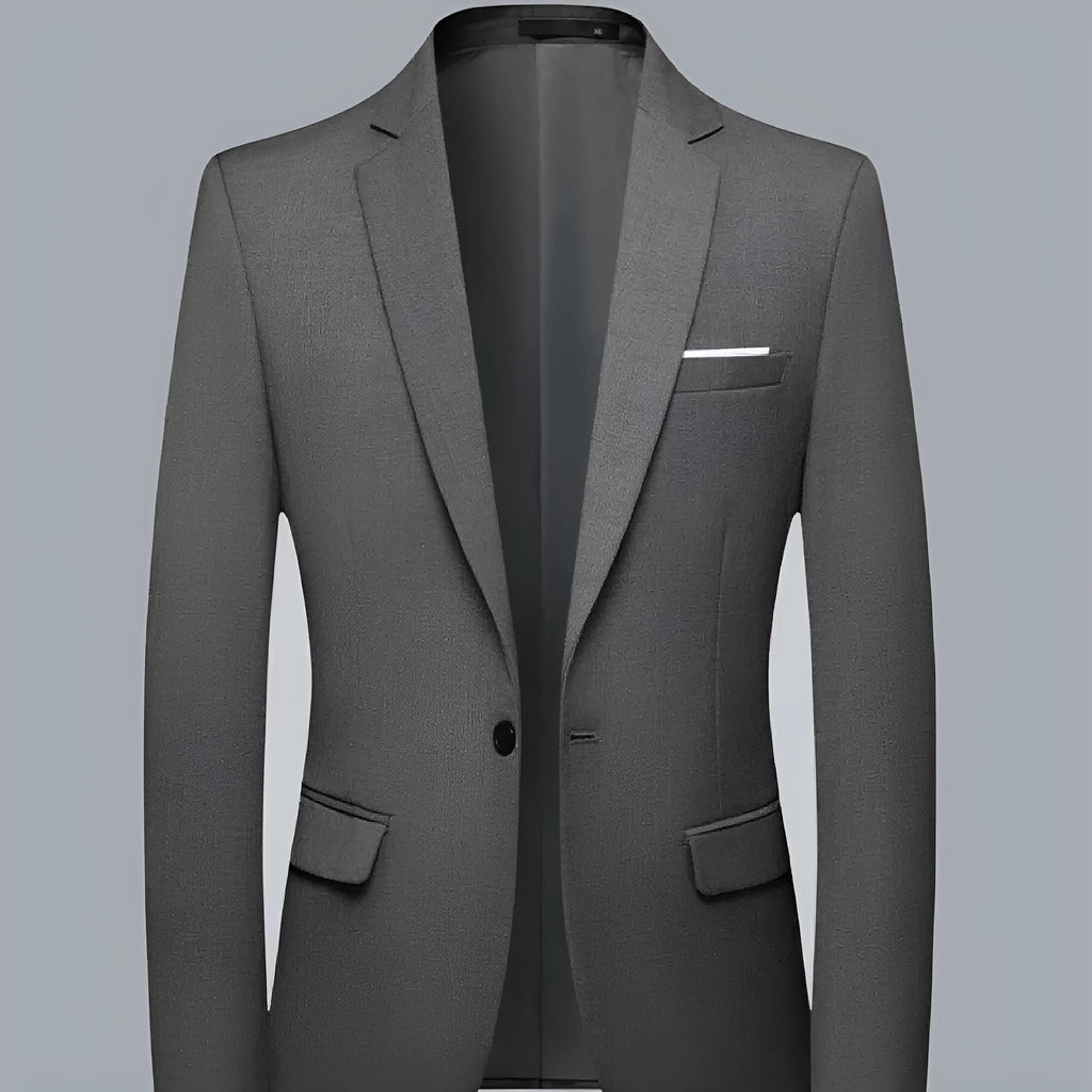 Men's business casual single coat solid colour nylon jacket in black on a hanger