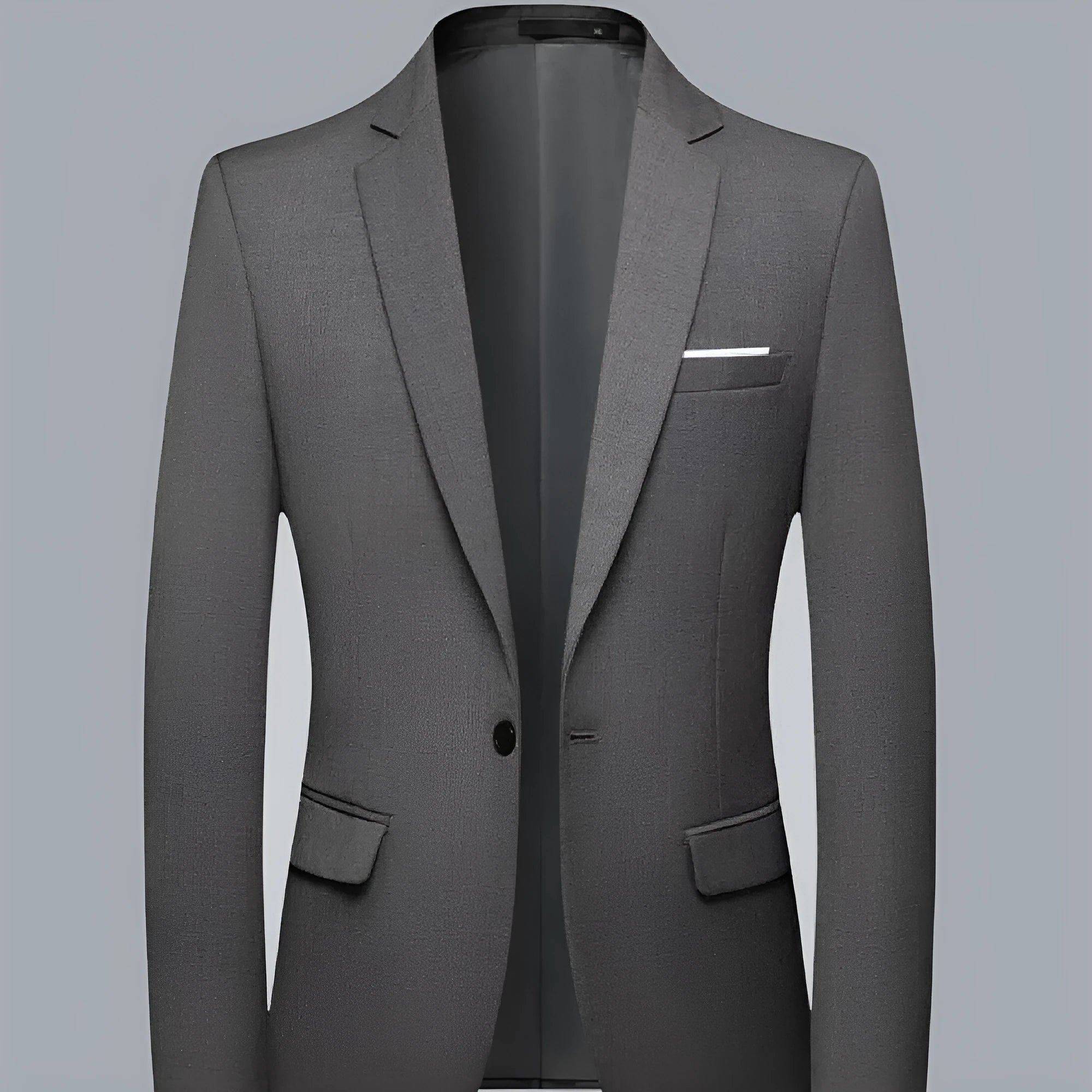 Men's business casual single coat solid colour nylon jacket in black on a hanger