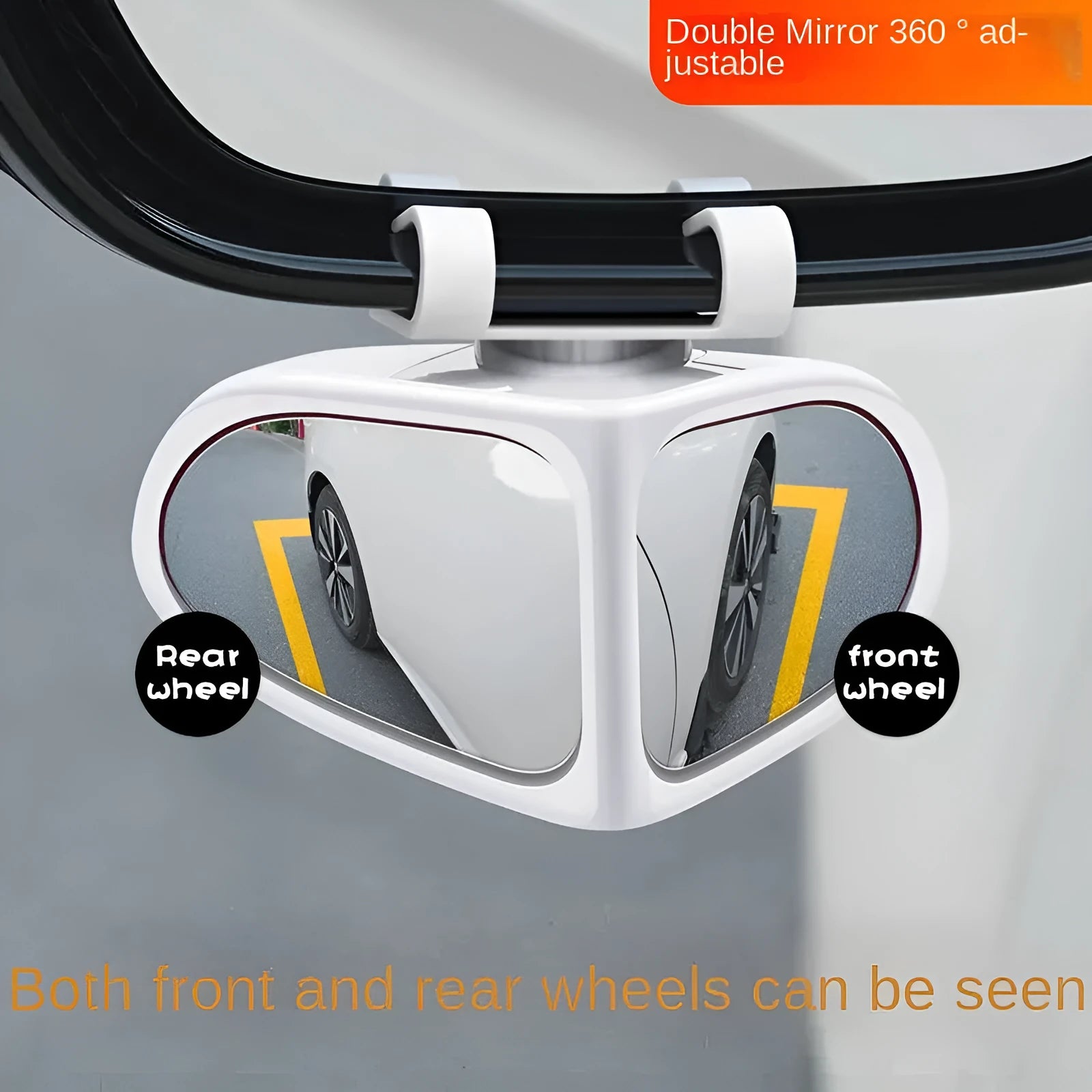 Adjustable round car blind spot mirror with ABS plastic shell shown in silver colour
