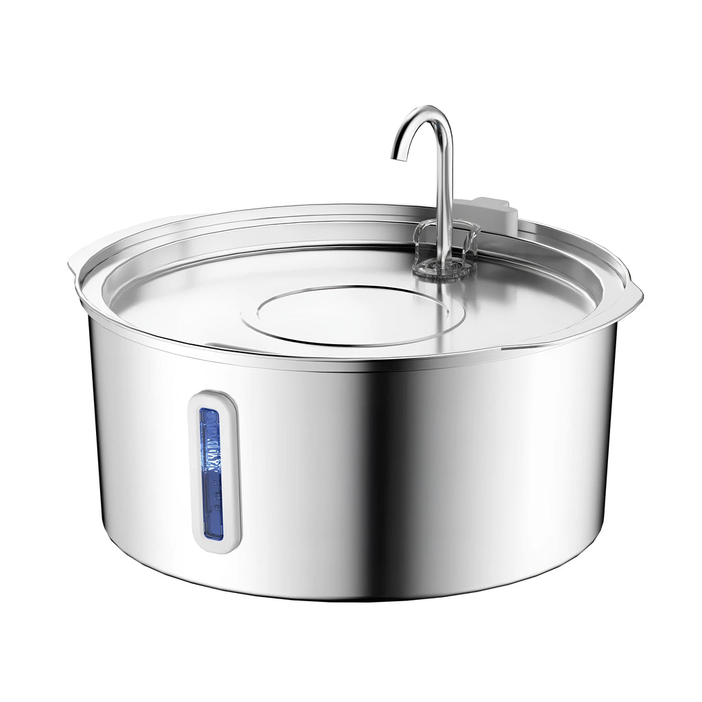 7L stainless steel floating pet bowl with strip window and faucet opening for cats and dogs