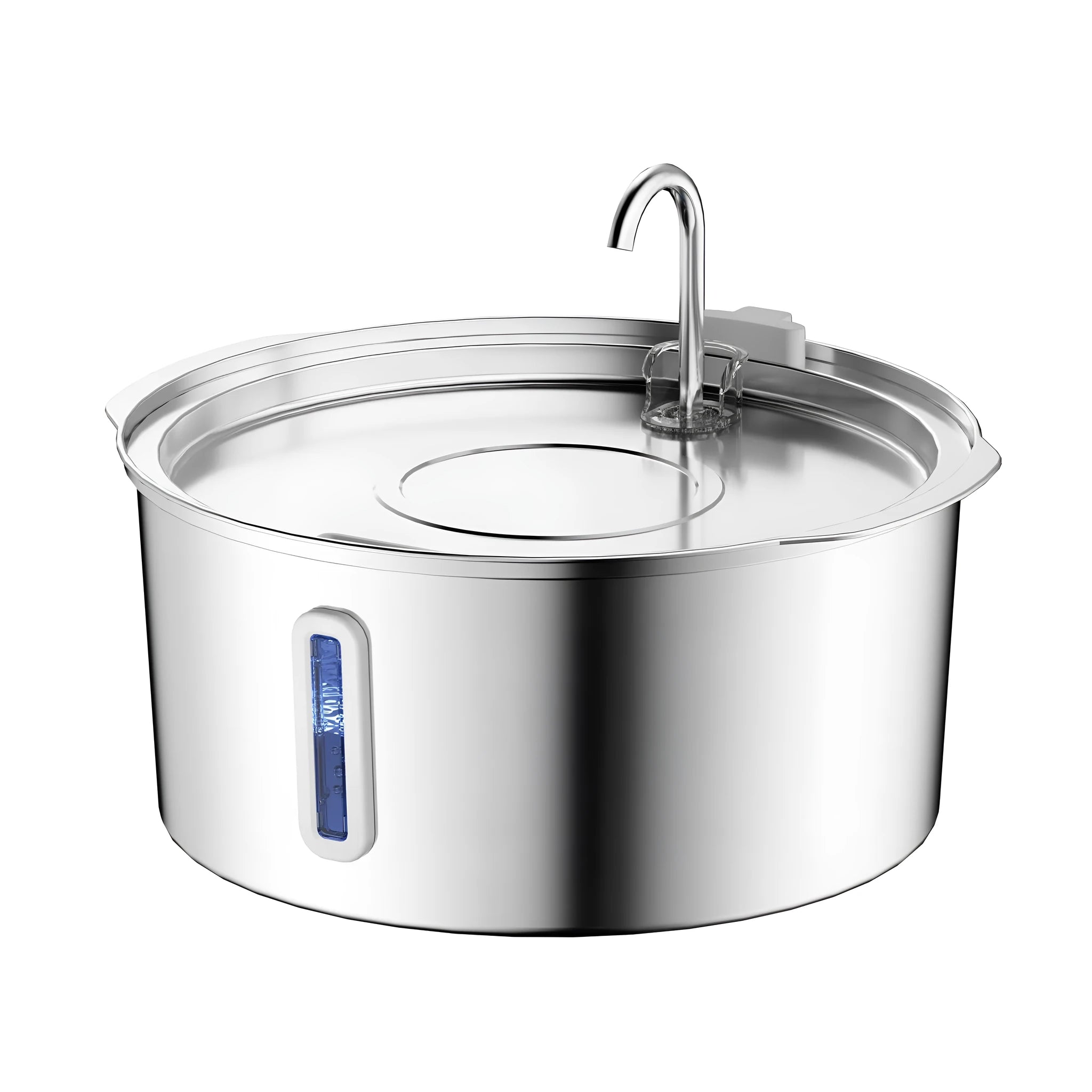 7L stainless steel floating pet bowl with strip window and faucet opening for cats and dogs