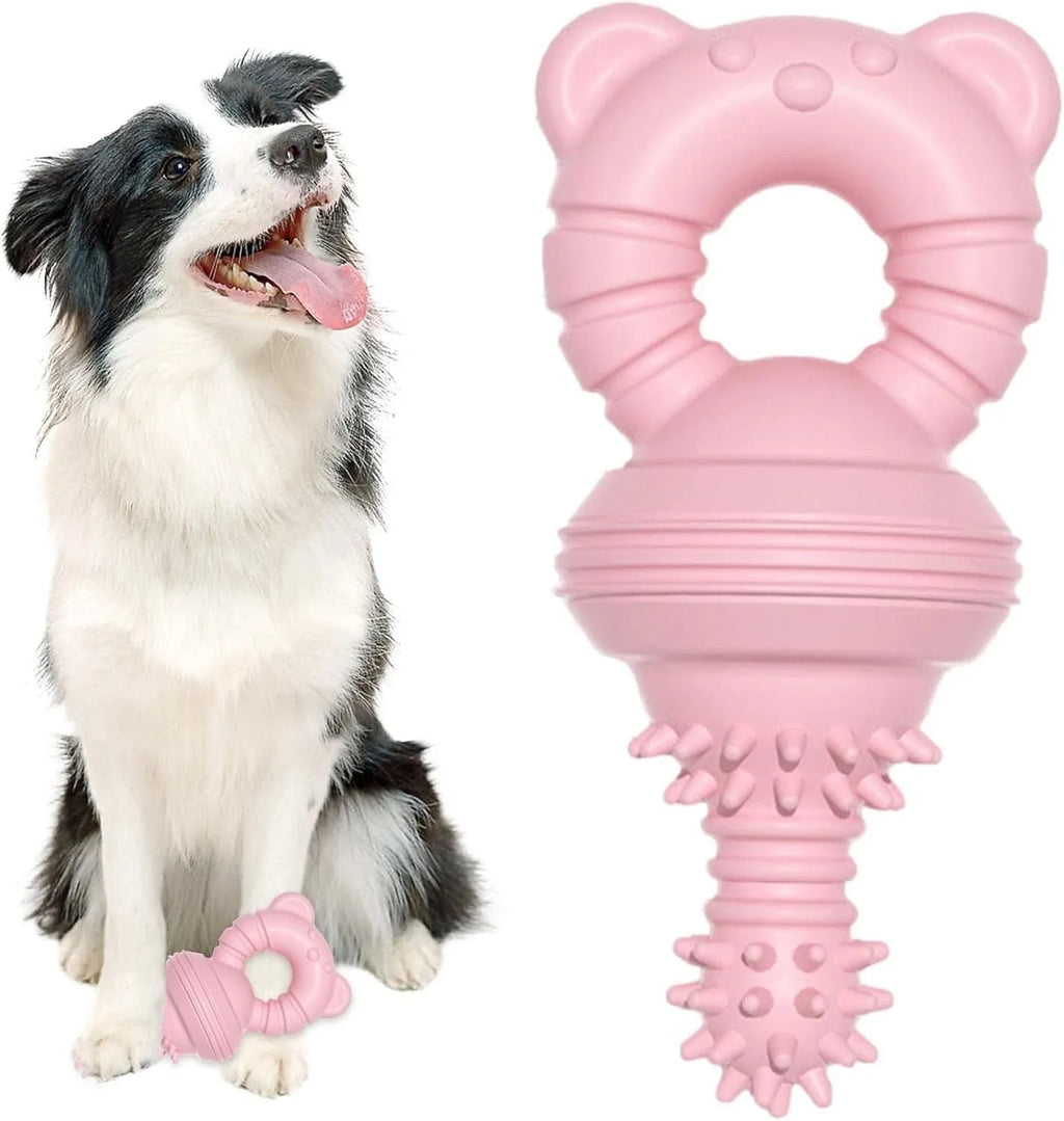 Blue rubber dog chew toy with concave-convex surface for cleaning teeth