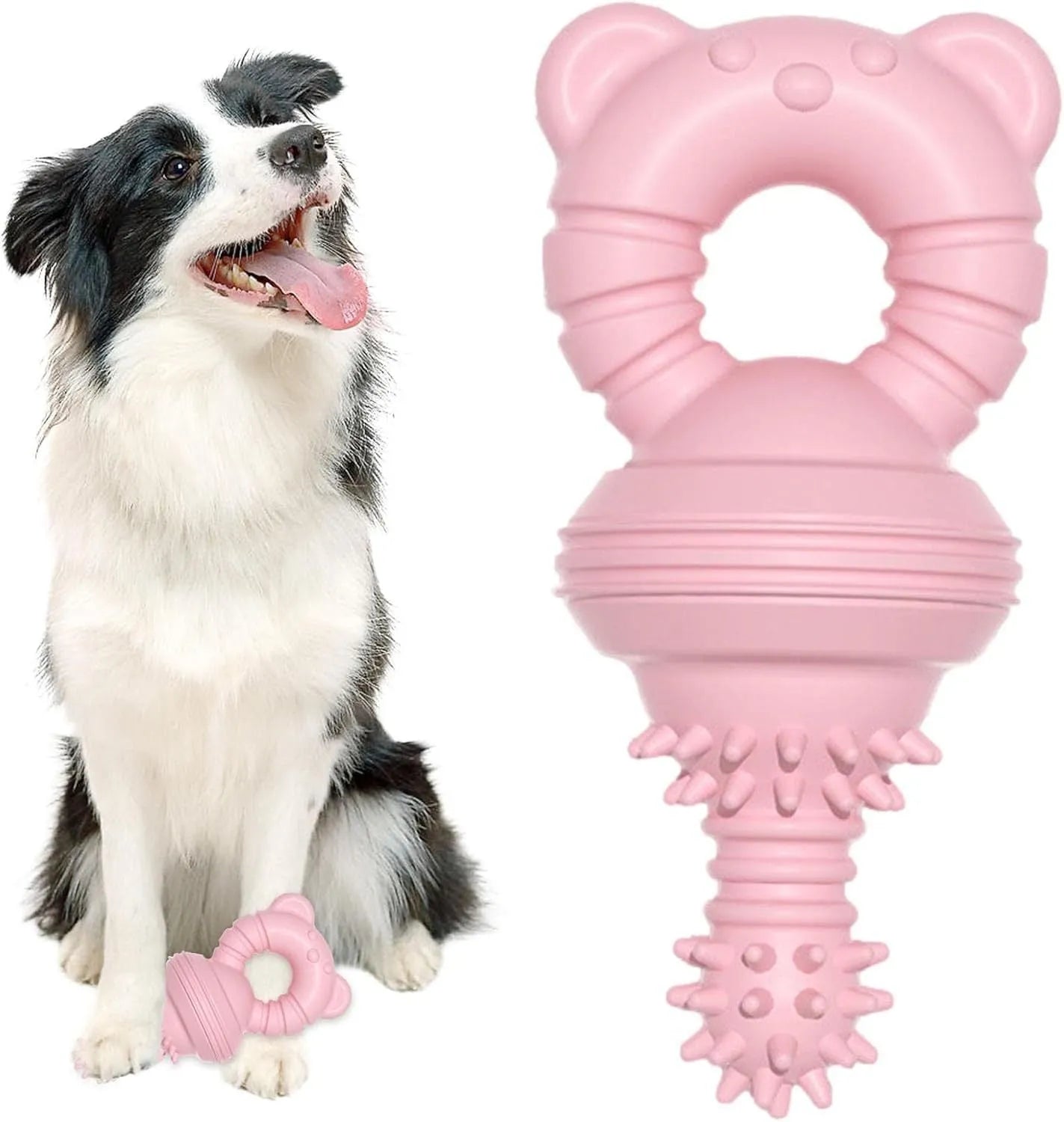Blue rubber dog chew toy with concave-convex surface for cleaning teeth