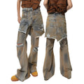 Loose fit bootcut jeans with high waist and button fly in micro-elastic cotton denim fabric