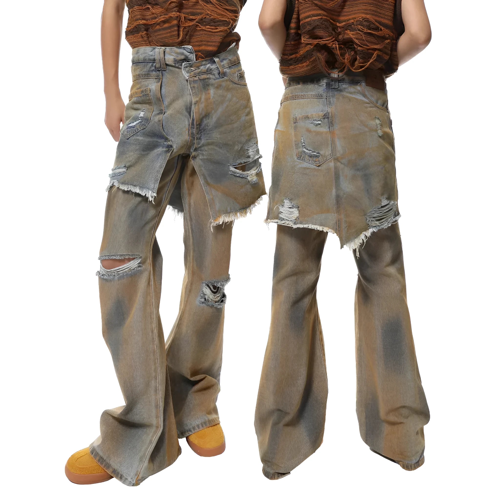 Loose fit bootcut jeans with high waist and button fly in micro-elastic cotton denim fabric