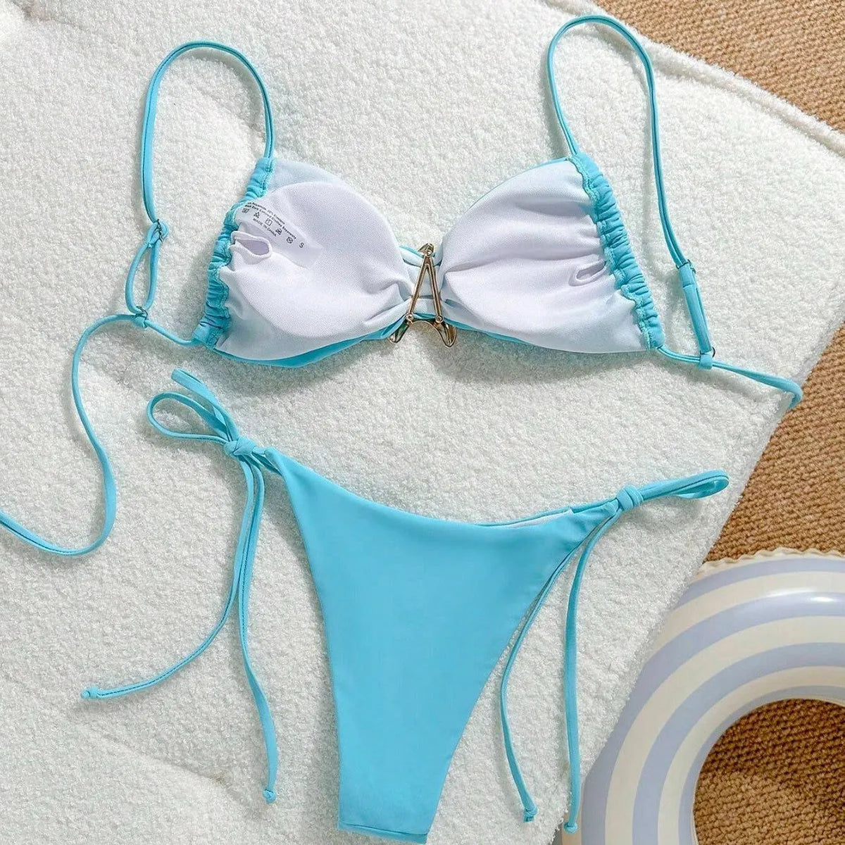 XINGX women's split bikini swimsuit in nylon, two-piece backless briefs style, sizes S M L, sky blue black brown
