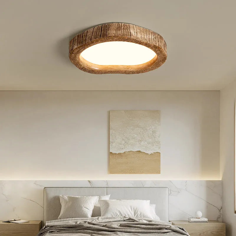 Round wood grain finish new Chinese style ceiling lamp for bedroom lighting