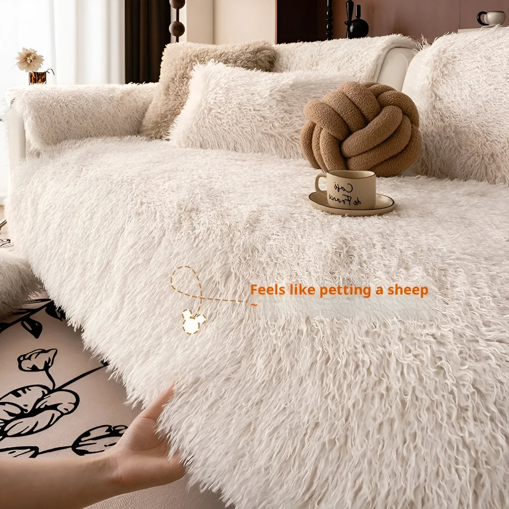 Thick plush sofa cushion in white or light khaki, cloth liner style dust cover, sizes 70cm to 240cm.