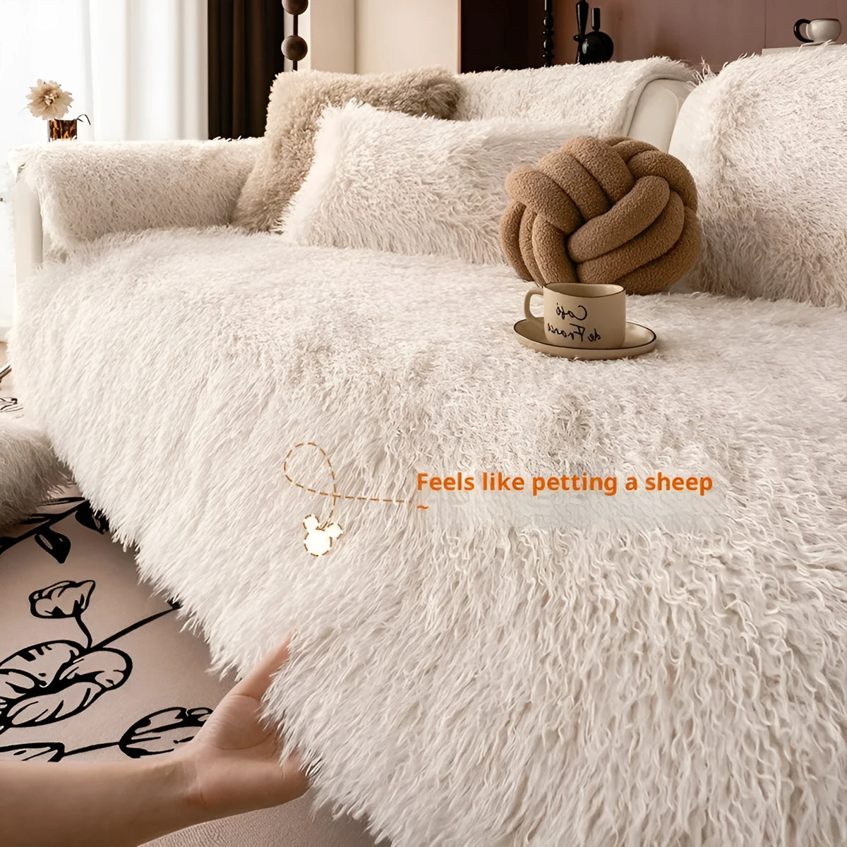 Thick plush sofa cushion in white or light khaki, cloth liner style dust cover, sizes 70cm to 240cm.