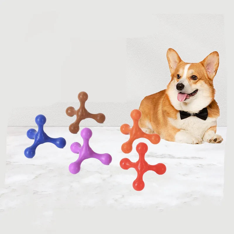 Beef-flavoured silicone teething toy for small medium dogs, three-legged bone design, 9.5cm