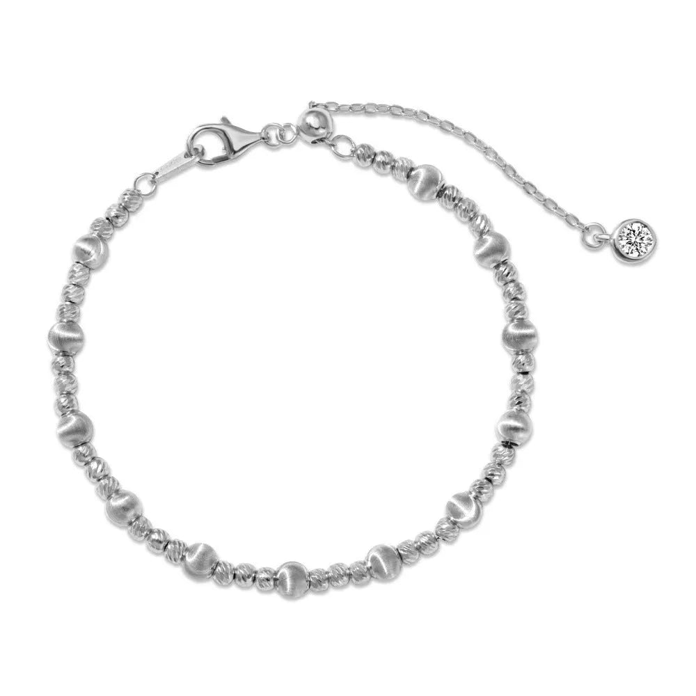 925 sterling silver carven design cat's eye brushed ball bracelet on white background