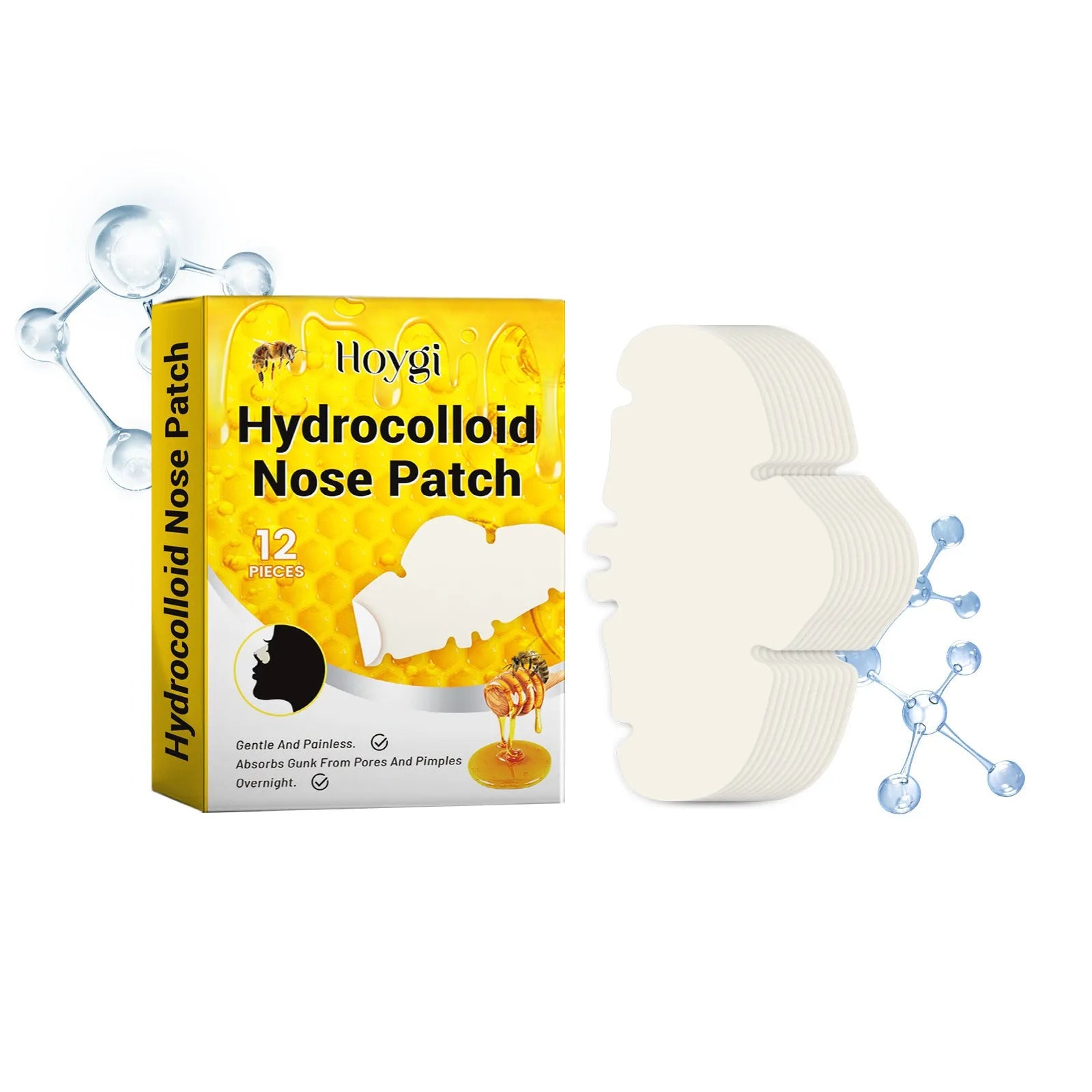 Pack of 12 invisible hydrocolloid nose patches for acne and pore cleansing.