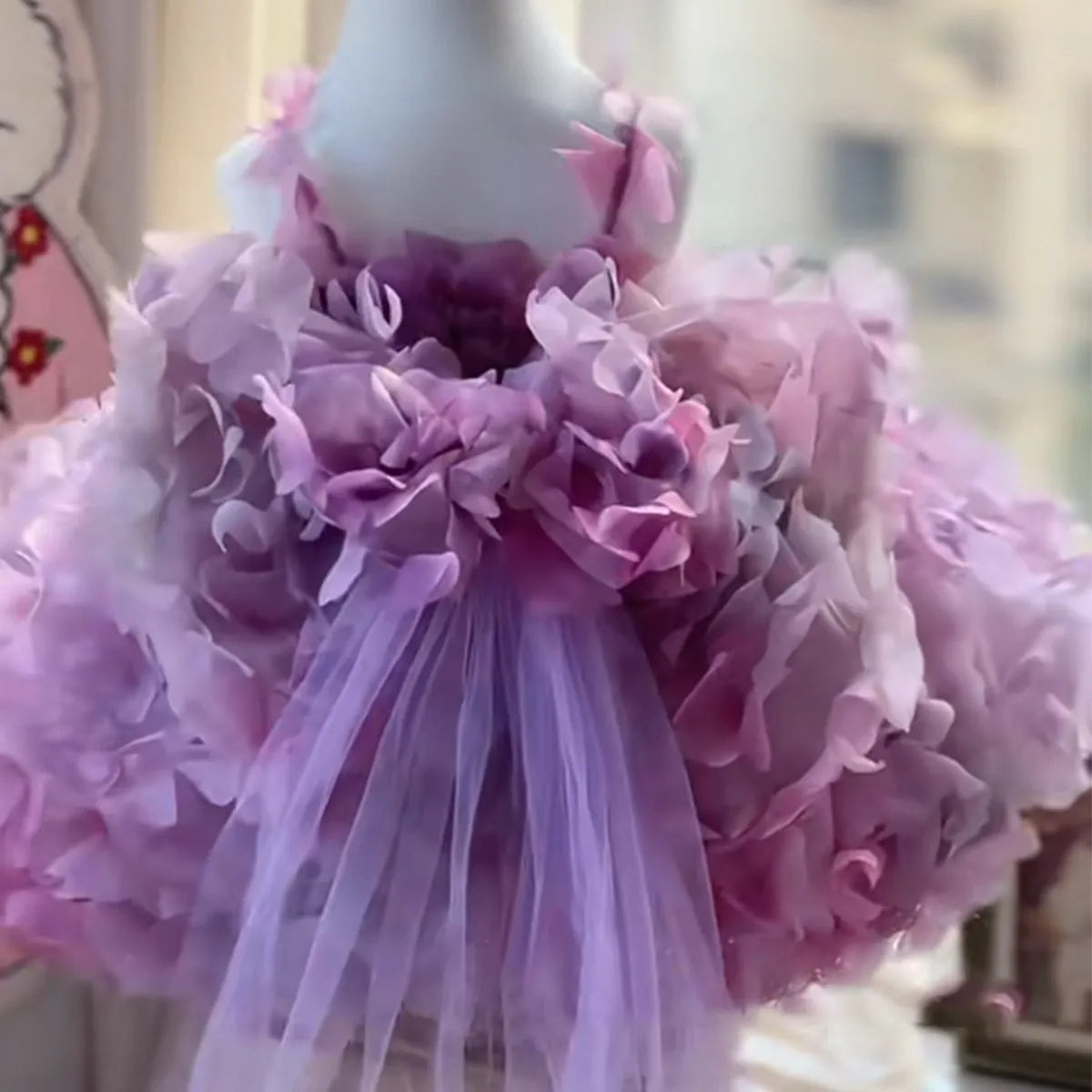 Children's dress in Violet FARCENT polyester with white lining and lace-up front