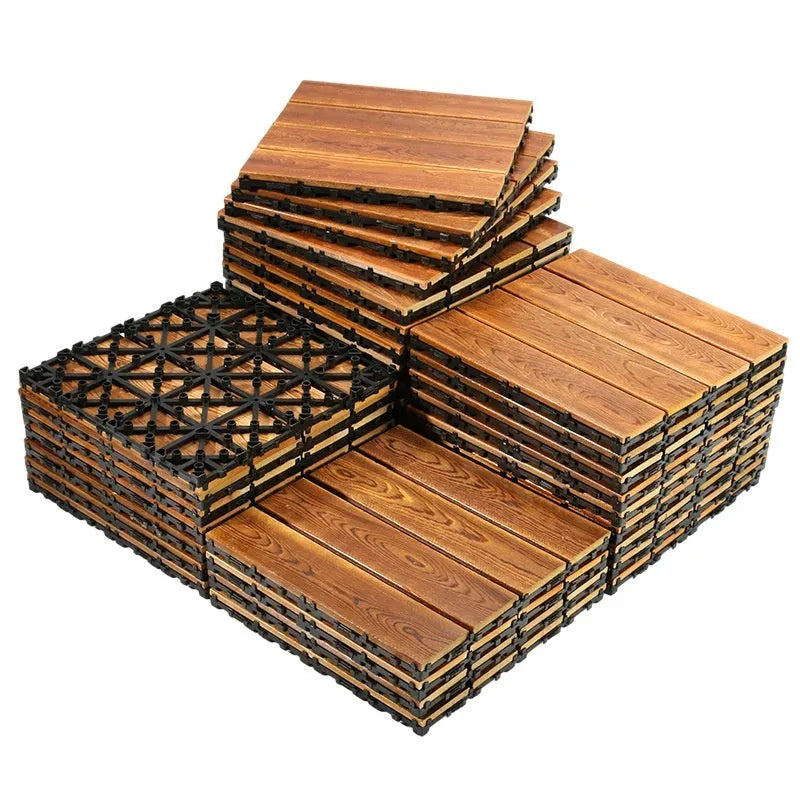 Camphor pine wood flooring tiles measuring 30x30cm with modern simplicity styling