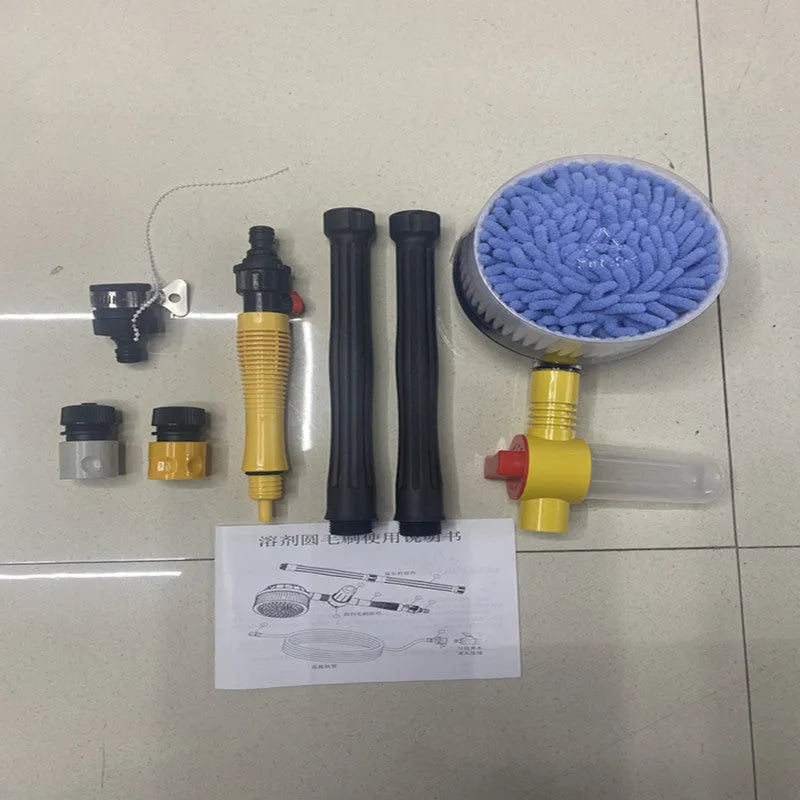 Yellow chenille head car wash mop with three-gear hydraulic handle and hose connection
