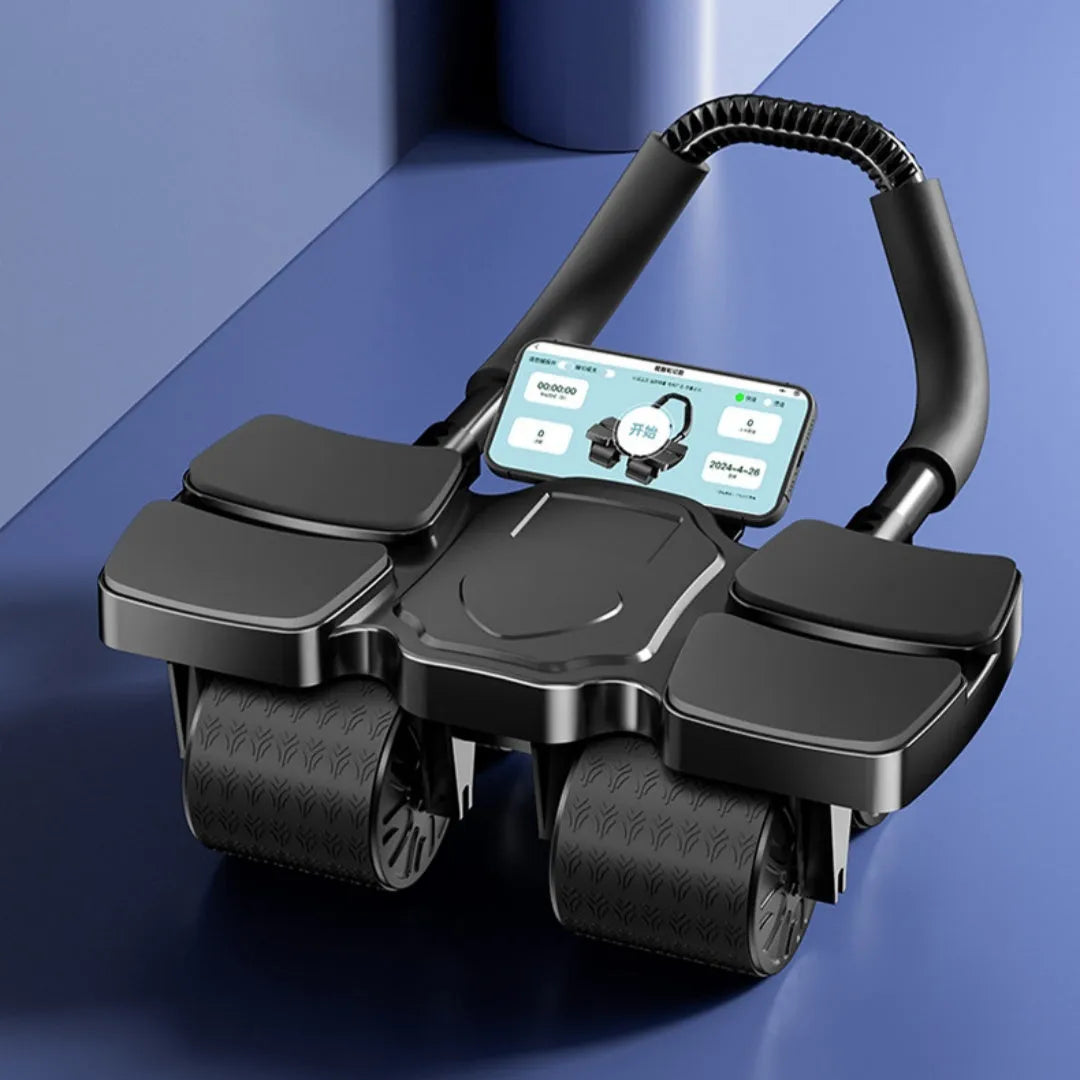 Automatic rebound abdominal wheel fitness equipment with four wheels on a floor.