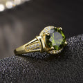 Olive green 18K gold-plated adjustable open ring on copper with sparkling stone inlay, geometric style