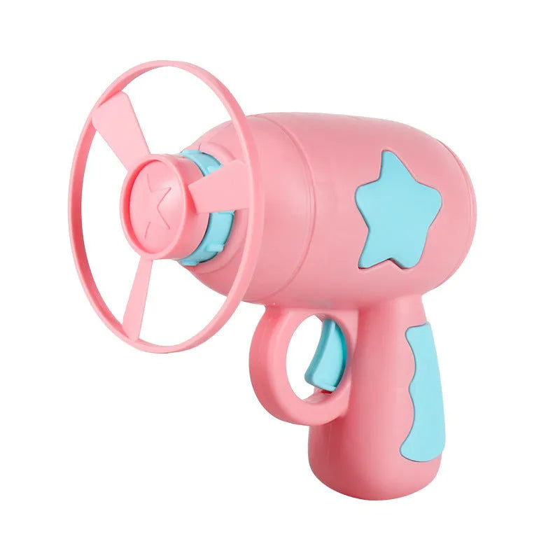 Flying saucer launcher toy set with LED flashing discs and launcher gun in assorted colours