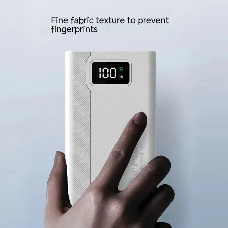 Black and white large capacity power bank showing front view with dimensions 150mm by 76mm
