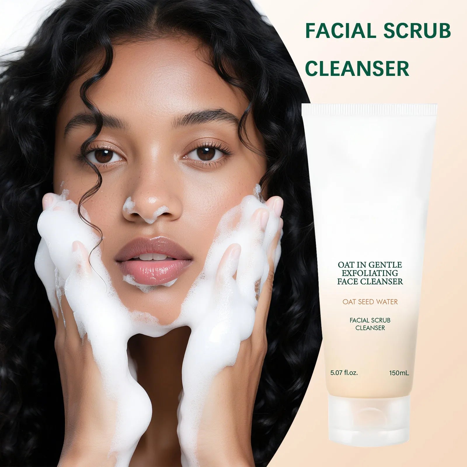 150ml oat facial cleanser foam in white pump bottle for gentle pore cleansing