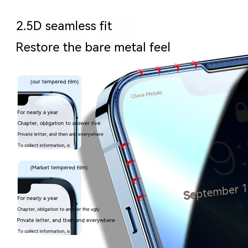 Full screen privacy tempered glass film for iPhone with black bare mould finish