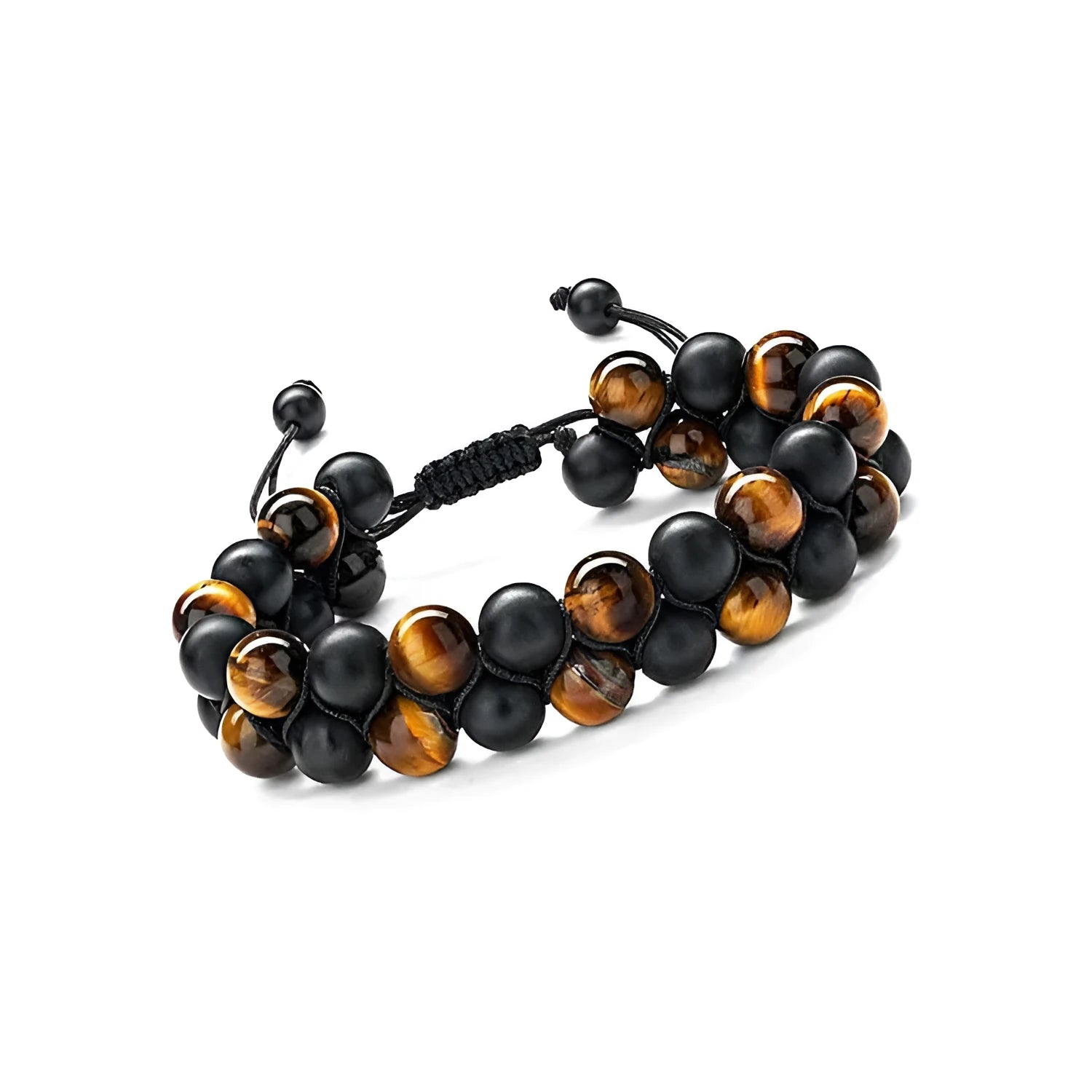 Men's tiger eye stone woven bracelet with geometry pattern and magnet closure