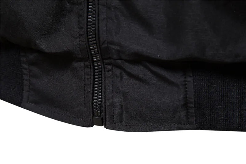 Men's thin casual polyester jacket in dark blue, black, or army green solid colour.